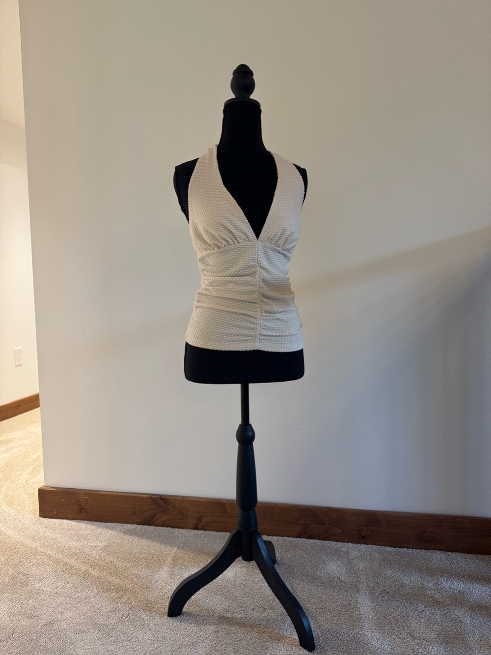 Porridge by Anthropologie Sleeveless White Halter Ruched V-Neck Top